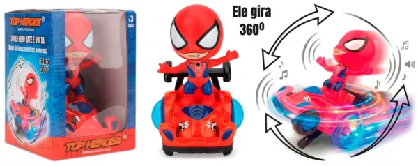Boneco Heroi Aranha Com Luzes e Giratório - Vermelha