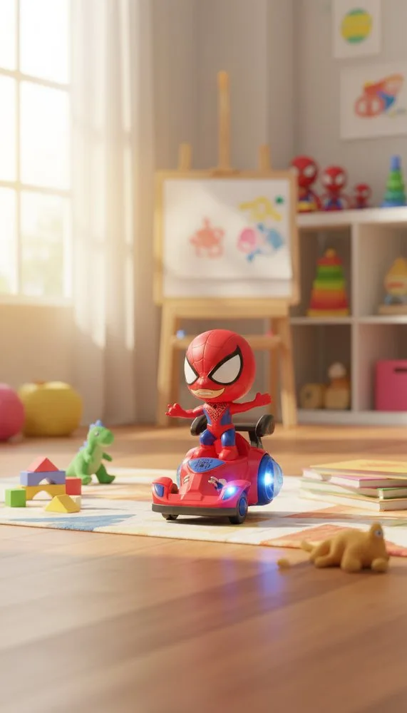 Boneco Heroi Aranha Com Luzes e Giratório - Vermelha - 5
