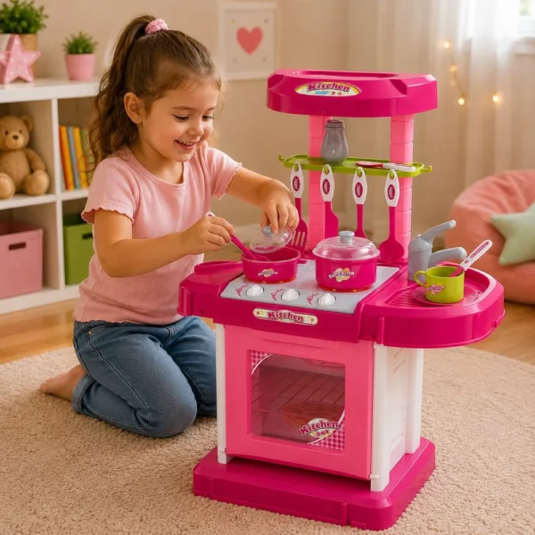 tud0696-5 Cozinha Infantil Play Chef com Som e Luz - Rosa - 5