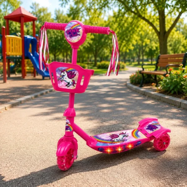 tud0881-1 Patinete Unicórnio Infantil 3 Rodas e Luz LED - Rosa