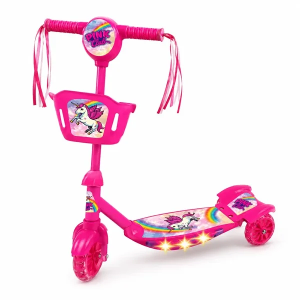 Patinete Unicórnio Infantil 3 Rodas e Luz LED - Rosa - 2