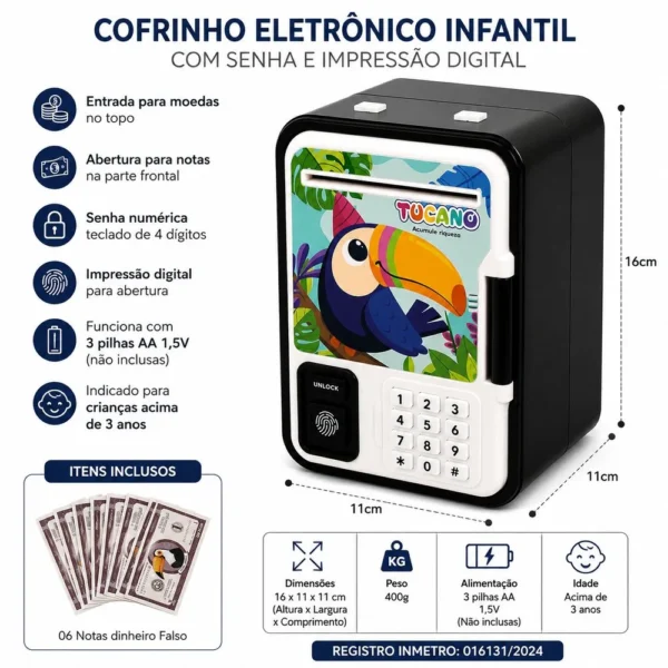 tw885-10-2 Cofrinho Eletrônico Tucano Infantil com Senha e Impressão Digital - 2