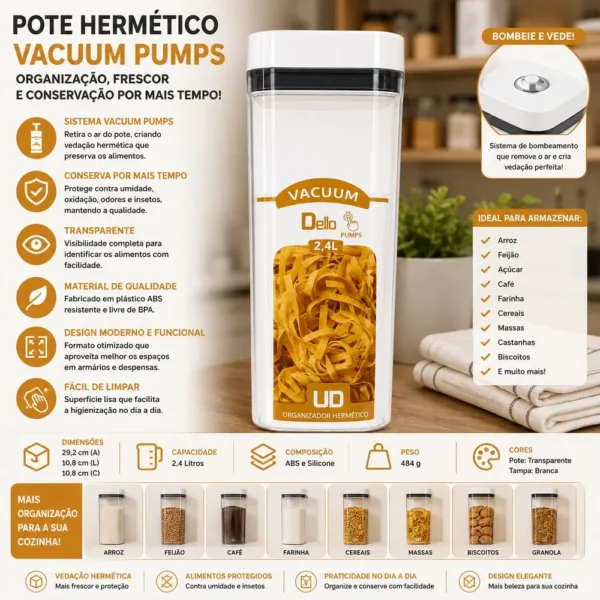 Pote Hermético Retangular Pumps 2,4 Litros
