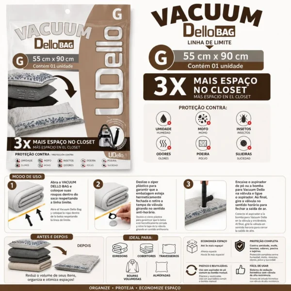 ud04.0004.012-4 Saco Vácuo Bag G 55x90cm com Válvula para Armazenamento - 4