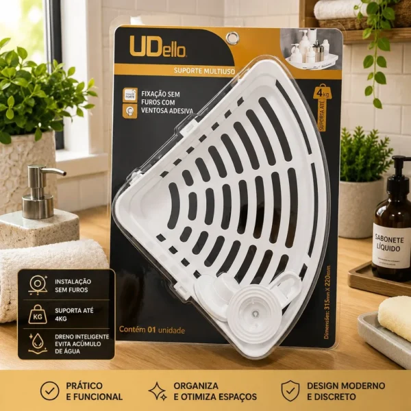 ud05.0003.006-1 Suporte Multiuso para Canto com Ventosa Adesiva - Branca